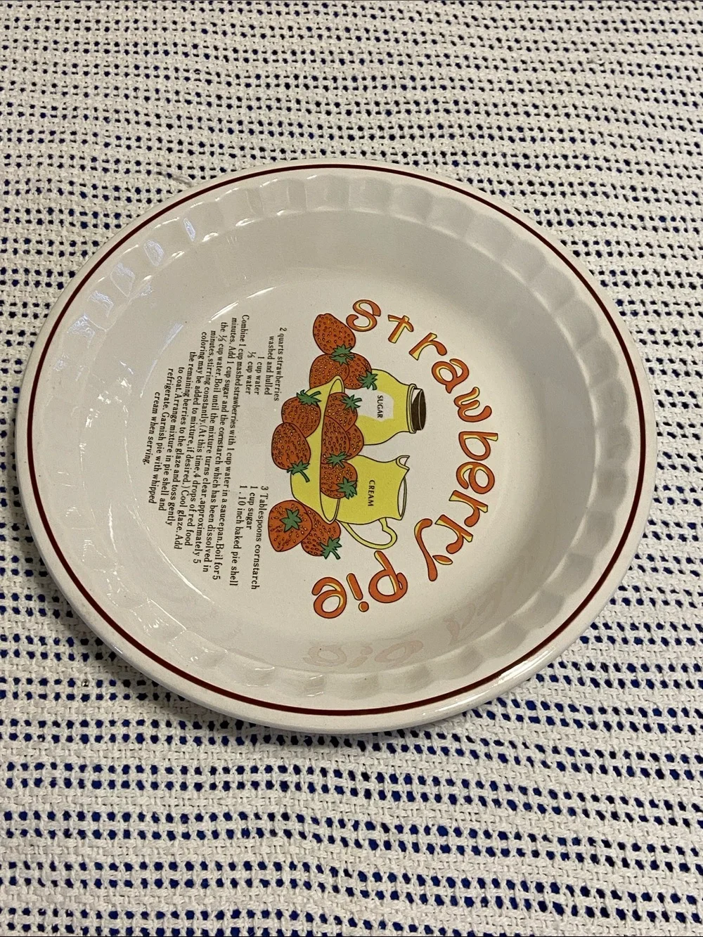 vintage 1980s ceramic Strawberry pie plate manufactured by Hankook / Korea